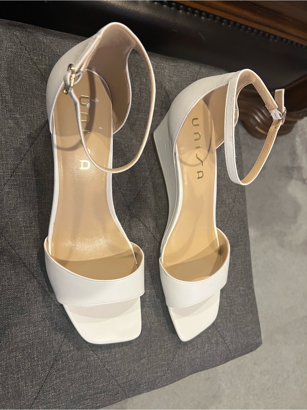 Unisa White Open-Toe Ankle-Strap Block Heel Sandals